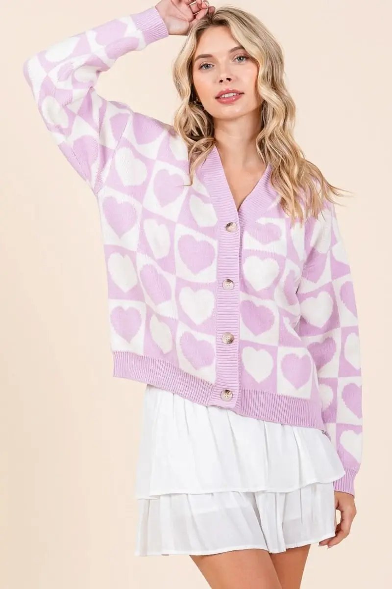 Mittoshop Checkered Heart Button Down Cardigan - Love Salve